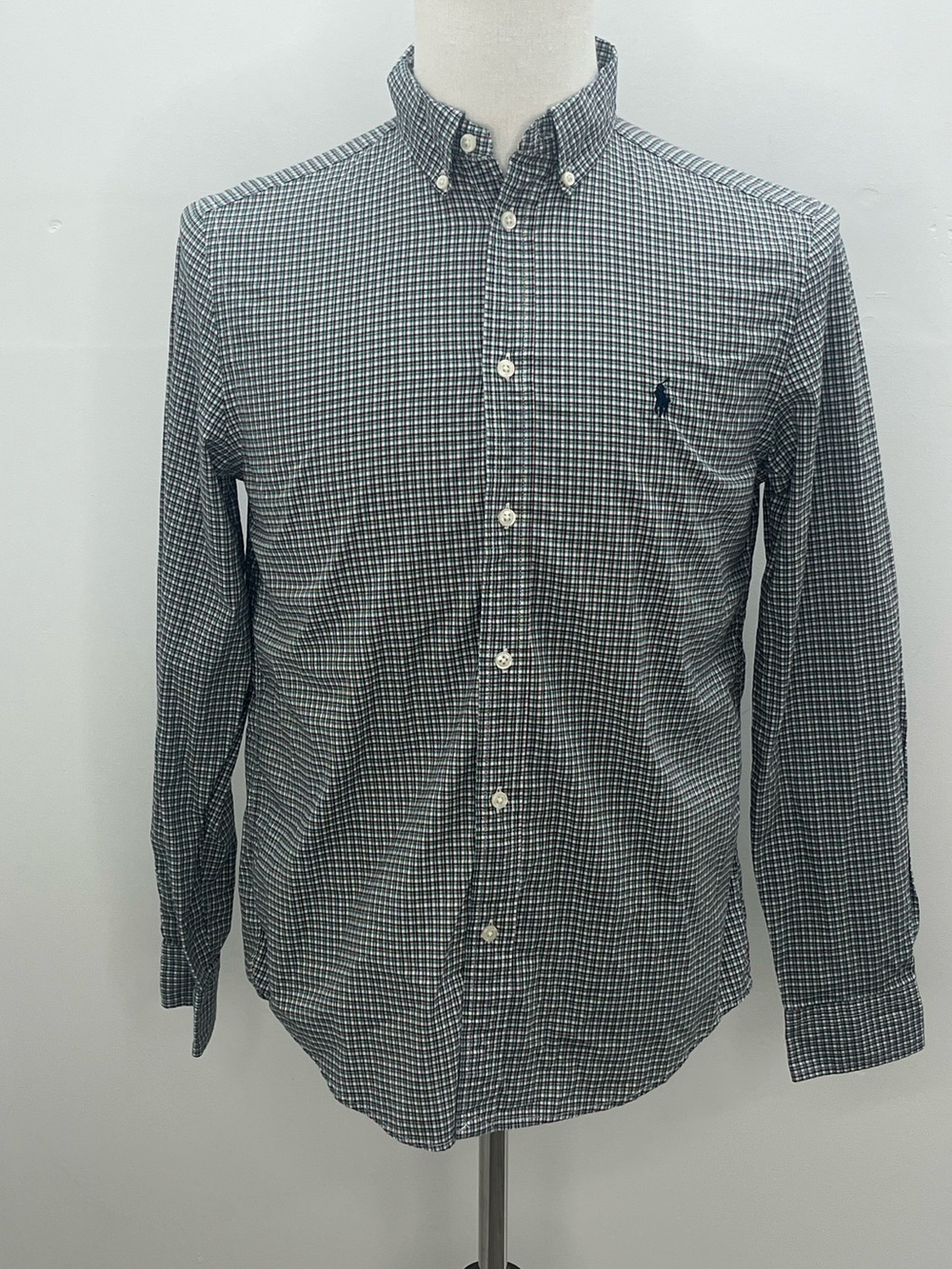 Ralph Lauren Boys Button Green Burgundy Plaid Cotton Down Shirt Youth XL 18-20